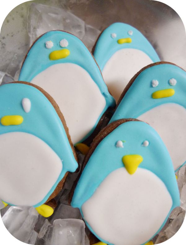 Penguin brownie cookies with royal icing